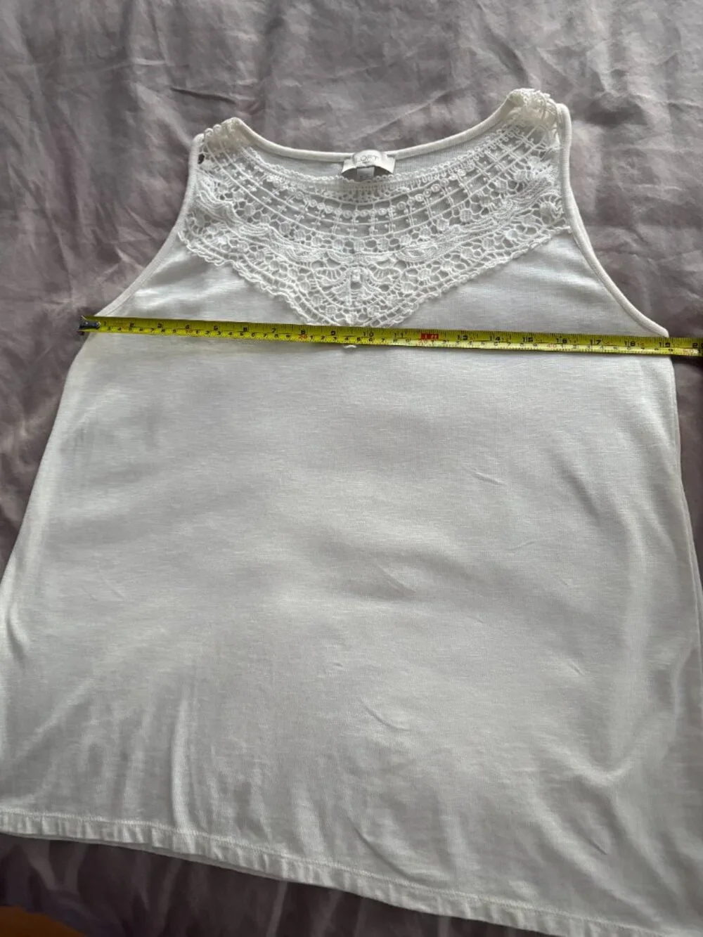 LOFT Outlet White Lace Yoke Sleeveless Tank Top Medium Boho Cottagecore